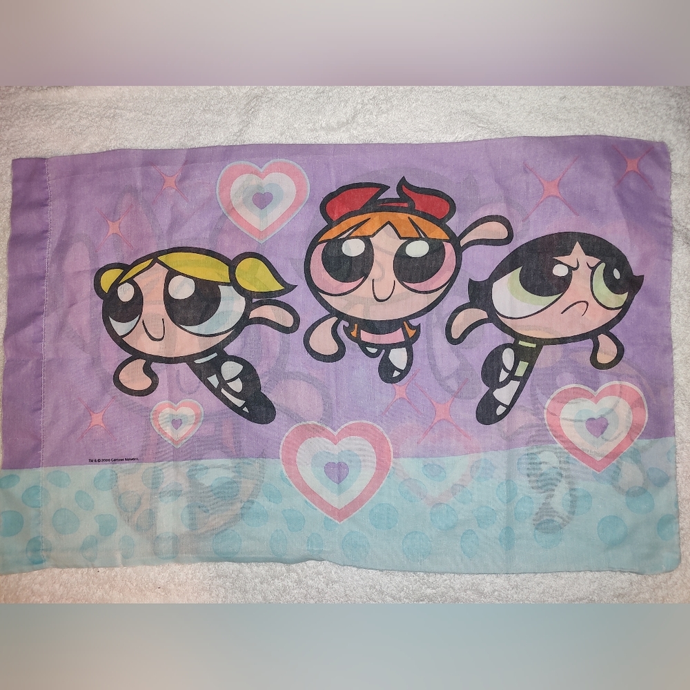 Vintage 2000 Powderpuff Girls Multicolor Print Pillow Case Cartoon Network